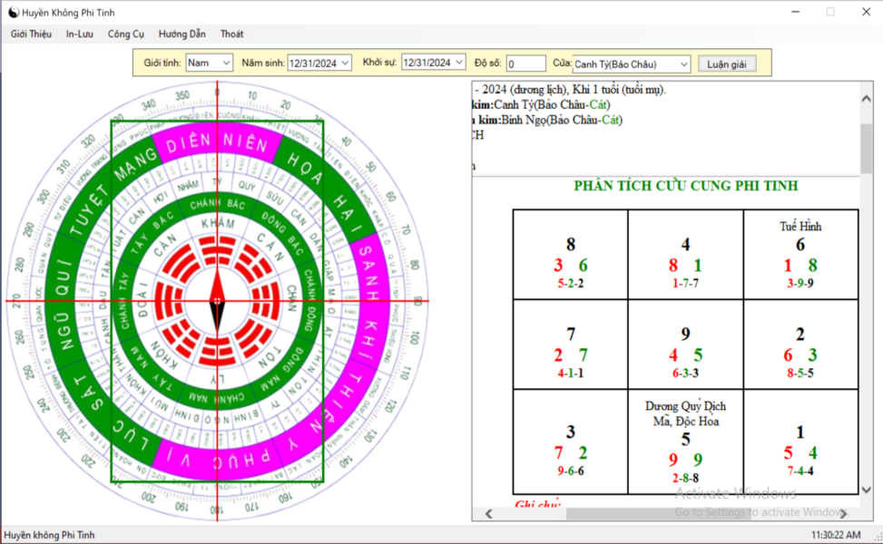 phần mềm phong thủy: PM HK PHI TINH