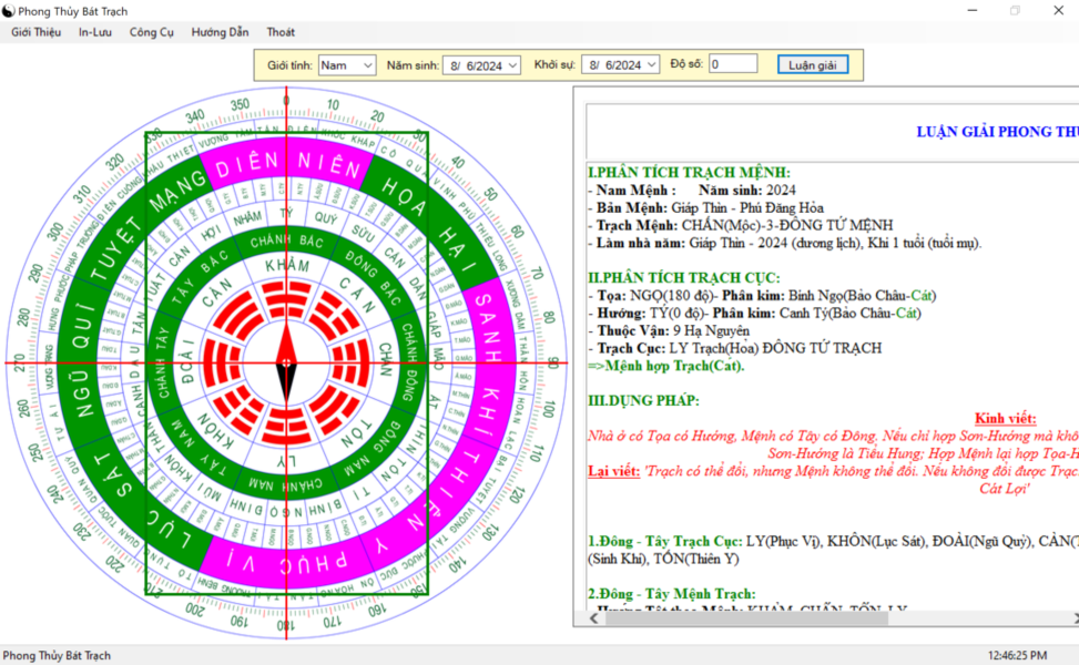 phần mềm phong thủy: PM BÁT TRẠCH